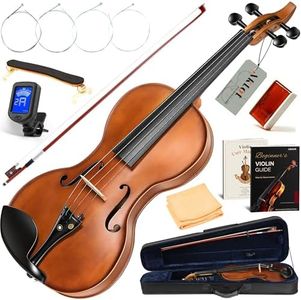 AKLOT Hourglass 4/4 Violin Set: Ergonomic Body, Solid Spruce Top Fiddle, Maple Back, Acoustic Beginner Violin with Hard Case, Lesson Book, Bow, Shoulder Rest, Tuner, Fretboard Stickers, Matte Brown