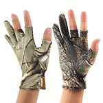 QualyQualy Outdoor Sports Anti-Slip Hunting Fishing Gloves Camouflage Gel Glove L Thin Elastic Breathable Summer 3 Low Fingers Hunting Fishing Gloves for Men