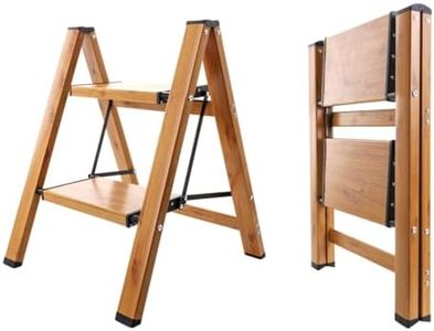 BAOYOUNI Escabeau pliable à 2 marches portable en aluminium léger avec pédales larges antidérapantes Capacité de 150 kg pour la maison, la cuisine, le jardin, le bureau – Noir + couleur grain de bois