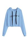 Idepet Women’s Casual Friends Letters Print Crop Top Loose Pullover Friends Shirt Teen Girl TV Show Hoodie Sweatshirt (Light Blue, Large)