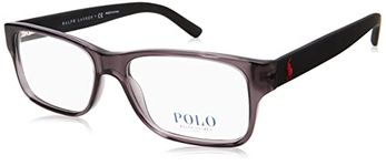 Polo Ralph Lauren Men's PH2117 Prescription Eyewear Frames, Shiny Transparent Grey/Demo Lens, 52 mm