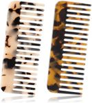 Large Hair Detangling Comb, 2 Pack Wide Tooth Comb for Thick Curly Wavy Hair, Acetate Long Hair Detangler Comb for Wet and Dry, Leopard Pocket Comb