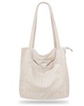 Iioscre Corduroy Tote Bag for Women,Tote Bag with Zipper,Large Capacity Casual Shoulder Handbags with Inner Pockets