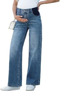 BLENCOT Maternity Jeans for Women Pregnancy Wide Leg Pants Work High Waisted Trendy Loose Casual Denim Postpartum Outfits with Pockets 2XL Light Blue