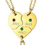 Puzzle Necklace for Women 3 Pieces Heart Pendant with Name Engraving--Bff Necklace for 3--Personalised Birthstone Jewellery for Friends Family