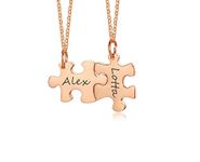 Personalised Best Friend Necklace - Customised Stainless Steel Puzzle Name BFF Necklace for 2, Rose Gold Jigsaw Matching Necklaces for Women Girls, Friendship Necklace Gifts for Birthday Christmas