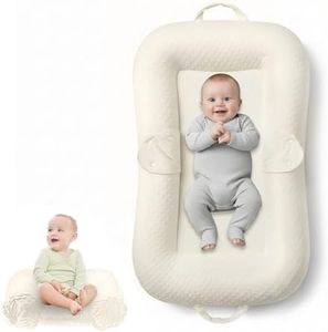 Baobrava 2-in-1 Baby Lounger Infant Support Cushion & Tummy Time Mat | Double-Sided Velvet and Dotted Fleece, Breathable Soft, Removable Washable Cover, Easy To Fold and Carry, Baby Essential Gift