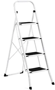 ACSTEP Step Ladder 4 Step Folding Step Stool for Adults with Handrails Heavy Duty Steel Sturdy Lightweight Collapsible Stools with Anti-Slip Wide Pedal Kitchen Step Stool Portable Step Ladder 350lbs