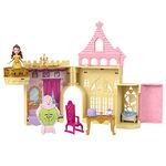 Mattel Disney Princess Toys, Belle Stackable Castle Doll House Playset with Small Doll and 8 Pieces, Inspired by the Disney Movie, Kids Travel Toys and Gifts, HPL52