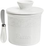 TAOUNOA Butter Keeper with Knife - French Butter Dish with Lid for Countertop, Ceramic Butter Crock with Water Covered Butter Holder for Kitchen, White