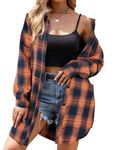 Hotouch Oversized Flannels for Women Plaid Long Sleeve Casual Boyfriend Shirts with Pockets Orange 3XL