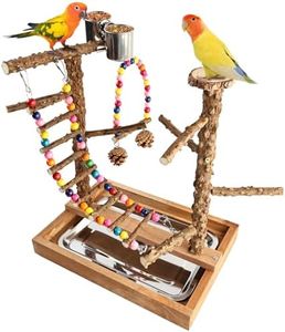 Bird Perch Play Stand Playground, Conure Parakeets Parrots Cockatiel Toys, for Bird Cage Accessories, Natural Wood
