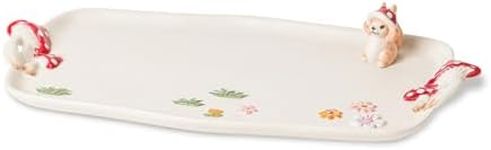 RESVUGA Mushroom Ceramic Tray, Rectangle 14 in Double Handle Dessert Appetizer Baking Dishes, Cute Steak Dinner Plates, Decorative Plate with Cute Squirrels.