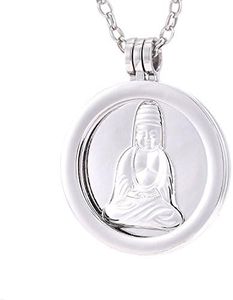 Morella Mujeres Collar 70 cm Acero Inoxidable y Colgante Amuleto Coin 33 mm Buda de Color Plata 33 mm para Damas, en Bolsa para Joyas