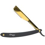 OMWAH Barber Straight Razor, Professional Barber Straight Edge Razor - Black and Gold (Swing Lock)