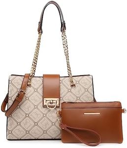 Dasein Women Fashion Tote Bags Handbag Purse Chain Shoulder Bag Top Handle Bag Hobo With Matching Clutch (Monogrammed Beige)