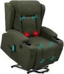 Best Choice Products Modern Linen Electric Power Lift Chair, Recliner Massage Chair, Adjustable Furniture for Back, Legs w/ 3 Positions, USB Port, Heat, Cupholders, Easy-to-Reach Button - Olive