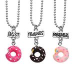 Pibupibu 3 Packs Best Friends Forever Kids Children Resin Pendant Necklace (Donut)