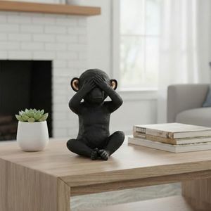 EVIDECO French Home Goods Wise Monkey See No Evil Statuette Resin Black Gold