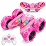 HappyGoLucky Remote Control Cars for Girls, 2.4GHZ 360° Flip 4WD Double Sided RC Car with LED Light and Music Toys for 4-9 Year Old Girls Birthday Presents Gifts for 4-9 Year Old Garden Toys