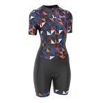 Ladies Cycling Skinsuit Women Padded One Piece Trisuit Bike Top Short Sublimated Design bib Short (M, Triangle)