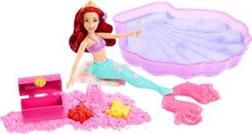 Mattel Disney Princess Ariel Mermaid Doll & Pool Set with Moldable Sand, 3 Sand Molds, Beach Towel & 5 Accessories, Inspired by The Little Mermaid