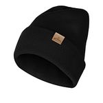 Hysnan Merino Wool Beanies Winter Hats for Women Men Knit Slouchy Double Layer Warm Cuffed Skull Beanie Skiing Skating Black