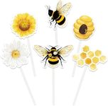 WERNNSAI 36 PCS Bee Cupcake Toppers - Bumble Bee Cake Decorations Honeycomb Cake Toppers Sweet Birthday Party Decorations for Kids Birthday Baby Shower Supplies