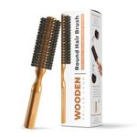 Rubab Men Round Hair Brush Comb for Men & Women | Premium Hair Roller Comb for Volume, Straightening, Curling & Blow Drying | Anti-Slip Wooden Handle, Natural Bristles & Flexi Massage Pins