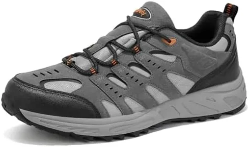 Kricely Men's Lightweight Hiking Shoes Waterproof Suede Water Resistant Anti Slip Trekking Shoes Low Top Trails Running Sneakers for Outdoor Trailing Camping Backpacking Walking Light Grey Size 13