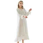 LAPAYA Women's Victorian Nightgown Cotton Lace Trim Vintage Sleepwear Long Sleeve Sleepshirts, White, X-Large