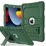 OKP Case for iPad 9th/ 8th/ 7th Generation (2021/2020/2019), Heavy Duty 10.2 inch iPad Shockproof Rugged Protective Cover with Built-in Stand, Hard iPad 9 8 7 Gen Cases for Girls Boys, Alpine Green