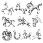 DanLingJewelry 100Pcs 10 Styles Antique Silver Horse Charms Horseshoe Charms Running Horse Animal Charms for DIY Jewelry Making