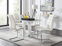Furniturebox UK - Giovani Modern Grey/White High Gloss Glass Dining Table and 4 Luxury Premium Murano Chairs Set (Dining Table + 4 White Murano Chairs)