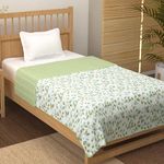 Story@Home Comforter Single Bed |100% Cotton Blanket |150GSM, 144 X 220cm | Quilt | Duvet | Dohar | Olive Green, White Leaf Pattern Soft Blanket | AC Comforter Single Bed | Perfect for Festive Gifting