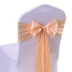 JK Home Long Satin Chair Cover Sashes Bows Swags 17x275cm Wedding Ribbon Chairs Back Tie, Table Runners for Events Party Wedding Reception Banquet Decoration Champagne 10pcs