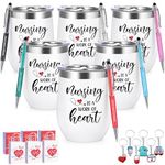 Lifecapido Nurse Gifts, 24 Pcs Nurse Week Gifts Bulk, Nursing is a Work of Heart Insulated Wine Tumbler Set of 6, Nurse Gifts Bulk with Key Chain Paper Bags, Appreciation Christmas Gifts for RN Nurse