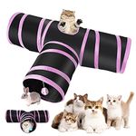 Futurekart Cat Tunnel Kitten Dog Rabbits Cat Interactive Toy Play Toy Foldable Pet Cat Toy with Ball Tunnel (3 Way, Pink)