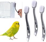 3 Pack Bird Cage Cleaner with Two Brush Heads Long Handle Tool for Bird Parrot Cages Bird Perches Nests