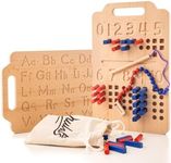 Hulats Montessori Counting Peg Board - Number & Letter Tracing Board - Wooden Montessori Alphabet & Counting Toys Toddlers 3+ Years Old - Alphabet Learning + Education Home Schooling Materials Pre-K