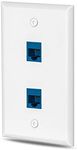 1 Pack cat6 Ethernet Wall Plate Outlet 2 Port RJ45 Network Female to Female Keystone Wall Coupler Jack Plate - Blue