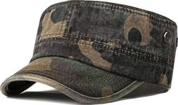 Unisex Military Army Hat Men Women Flat Top Cap Adjustable Camo Cadet Cap (Camo_Army Green)