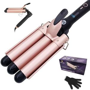 Mistcado 3 Barrel Curling Iron, 1 Inch Ceramic Tourmaline Hair Waver Wand with LCD Temperature Display, Fast Heating Foldable Crimpers for Travel Glove Included (Gold)