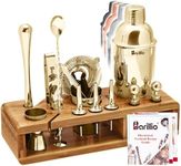 Gold 23-Piece Bartender Kit Cocktail Shaker Set by BARILLIO: Stainless Steel Bar Tools with Sleek Bamboo Stand, Velvet Carry Bag & Recipes Booklet