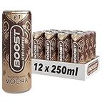 Boost Iced Coffee Mocha, 12 x 250 ml, Ready-To-Drink Cold Brew Coffee Drink, The Perfect Caffeine Boost, A Rich & Chocolately Blend of 100% Arabica and Robusta Beans with Cocoa and Milk