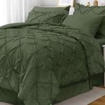 JOLLYVOGUE Olive Green Queen Size Comforter Sets 7 Pieces, Pintuck Bed in a Bag Comforter Set for Bedroom, Bedding Comforter Sets with Comforter, Sheets, Ruffled Shams & Pillowcases