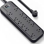 Power Bar, VINTAR Surge Protector (2 × 4800 Joules) with 12 AC Outlets, 6 ft Long Extension Cord Flat Plug with Dual Surge Protection for Office, Home, ETL Listed, Black