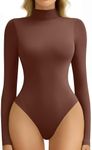 Avidlove Bodysuits for Women High Neck Long Sleeve Body Suits Snap Closure Double Lined Mock Neck Bodysuit Soft (Brown, XL)