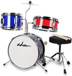 ADM 3-Piece Junior Drum Set for Kids Beginners, Kids Drum Kit with Full set of silent mats, Adjustable Throne, Cymbal, Pedal & Drumsticks - Red, Blue, Black