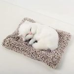 SUPER TOY Cute Sleeping Cat Plush Toy with Meow Sound, Gift for Kids Car Dashboard Accessories (White)